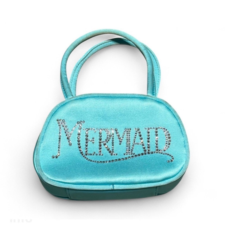 Amina Muaddi Mermaid Mini Bag Aqua Blue Satin Rhinestone Crystal Handbag